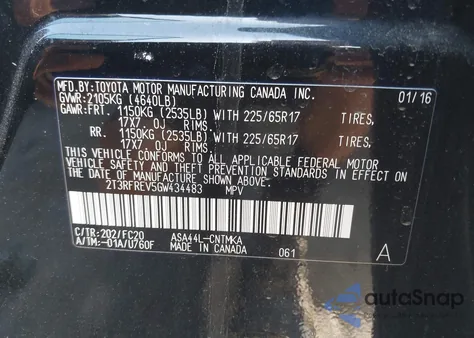 2016 Toyota Rav4 Xle z USA, uszkodzony, nr VIN 2T3RFREV5GW434483